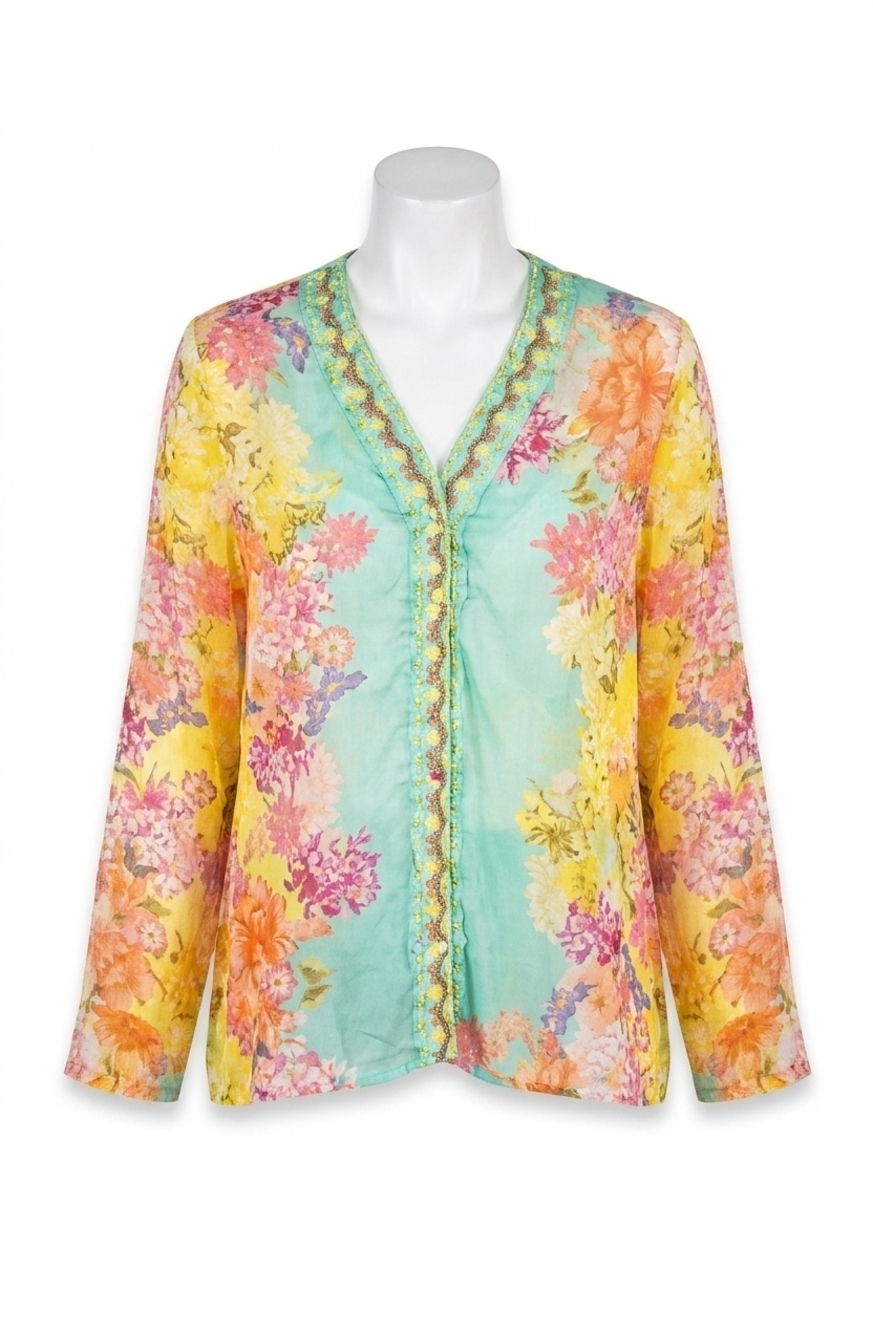 NEW JOHNNY WAS ara button down shirt in orange multi